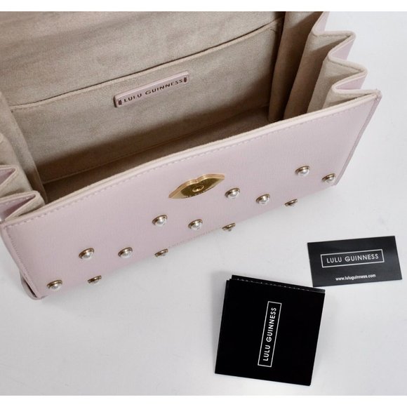 New Lulu Guinness bag pearl leather QUEENIE handbag pink studded - Picture 6 of 13